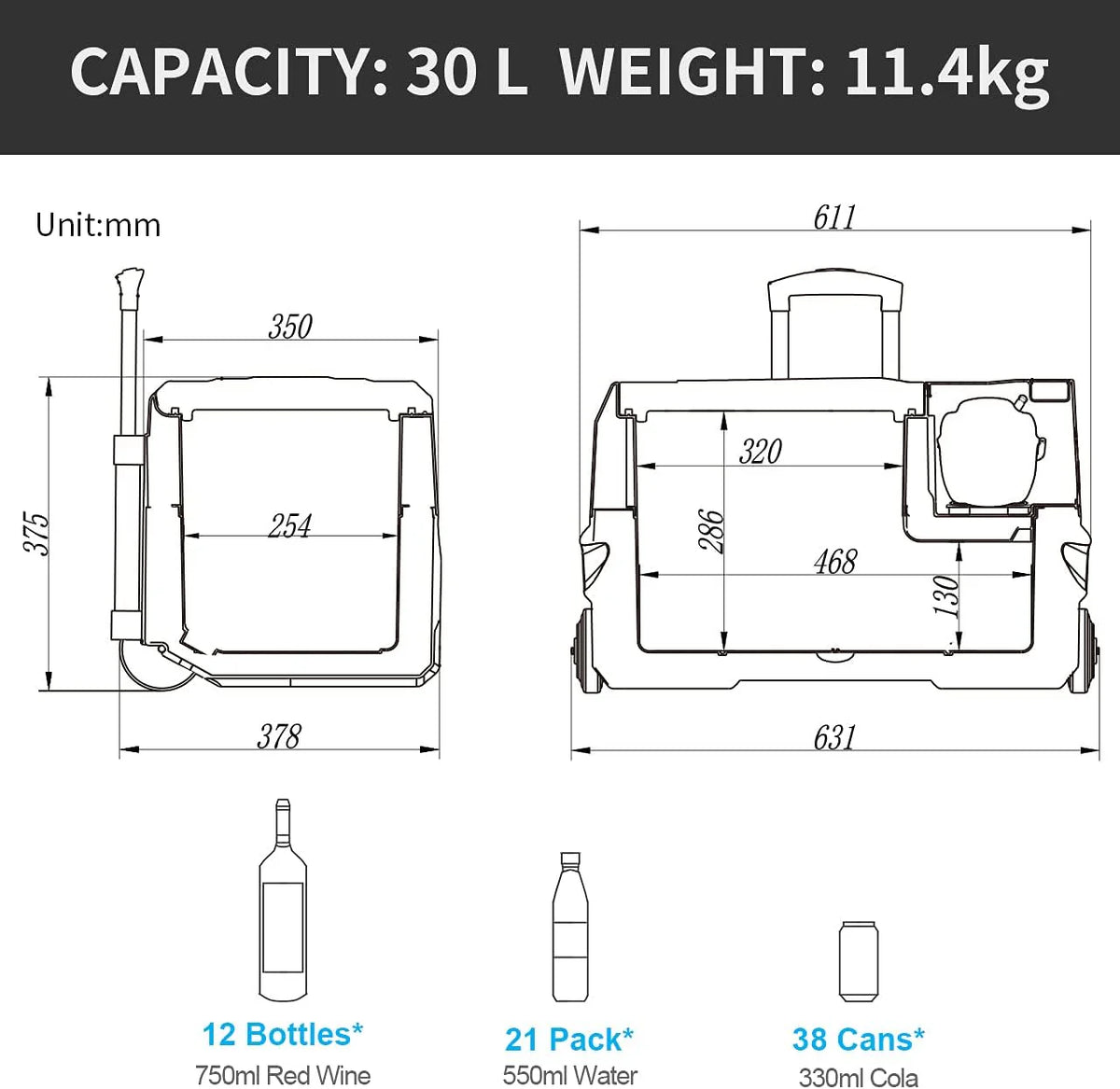 Alpicool CF55 55 Liter Kühlbox 12V tragbarer Mini-Kühlschrank elektrische Gefrierbox klein Gefrierschrank für Auto Camping, LKW, Boot und Steckdose mit USB-Anschluss, -20℃ bis 20℃
