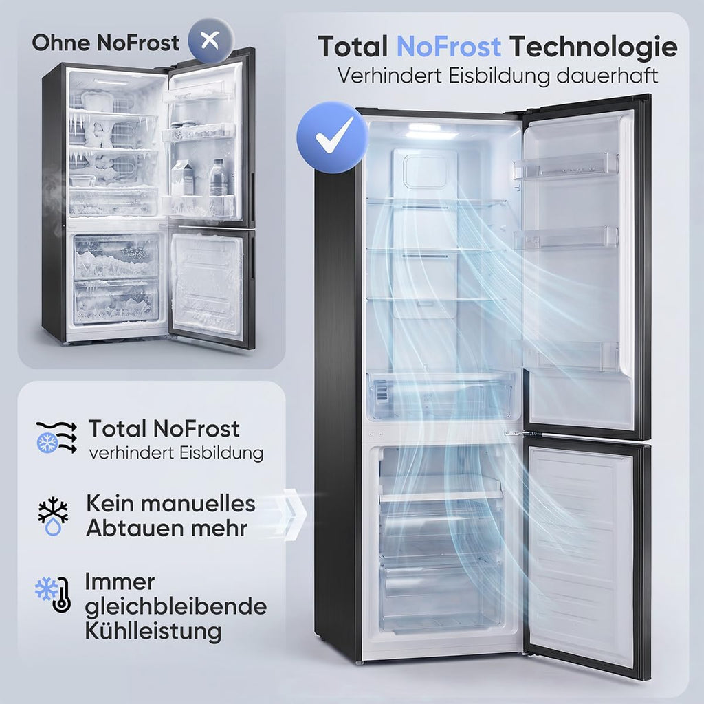 Bomann® Kühlschrank mit Gefrierfach | Energieklasse C | 181cm | NoFrost | 5 Jahre Kompressor-Garantie | Kühl Gefrierkombination No-Frost | Kühlgefrierkombination freistehend | KG 7370 schwarz