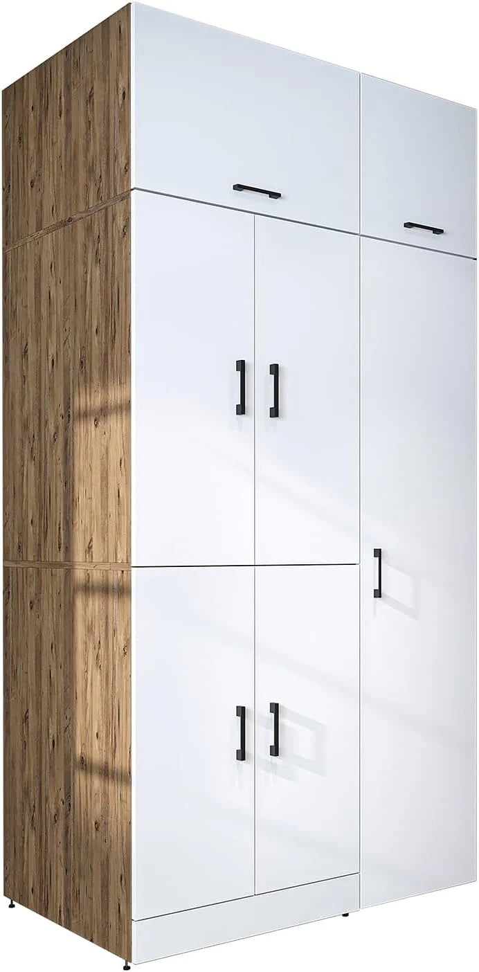 ROOMART Dora - Armoire de machine à laver - Pour sèche-linge et machine à laver - En 4 couleurs - Avec portes et panneau coulissant - Blanc - Chêne blanc - Chêne anthracite - Chêne blanc (chêne blanc)