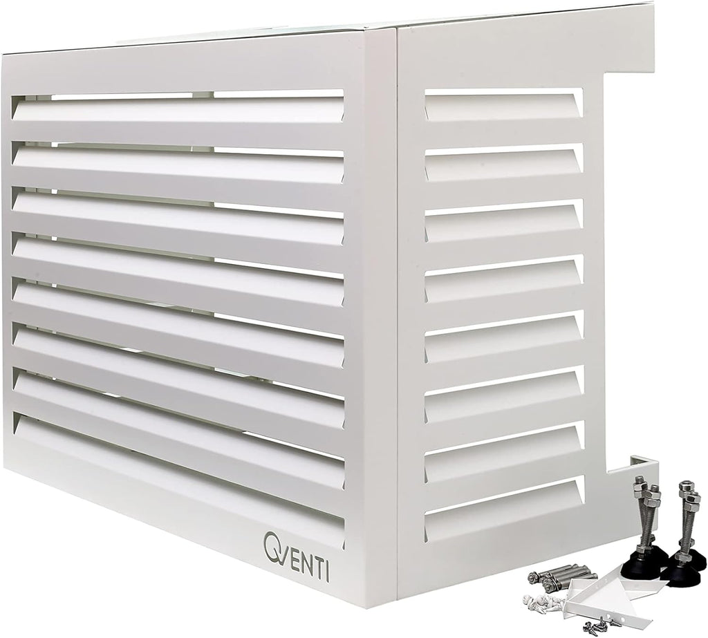 Qventi Abdeckung für Klimaanlage - Anthrazit/Grau - Aluminium - Schutzgitter - Verkleidung - Einfache Montage - Größe S - Außenmaße (LxBxH): 100 x 50 x 75 cm
