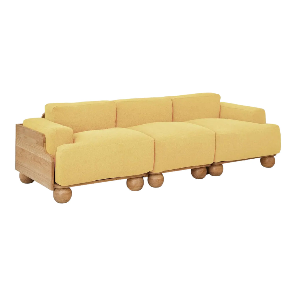 Nismaaya Batson Oak Wood 3 Seater Sofa Yellow