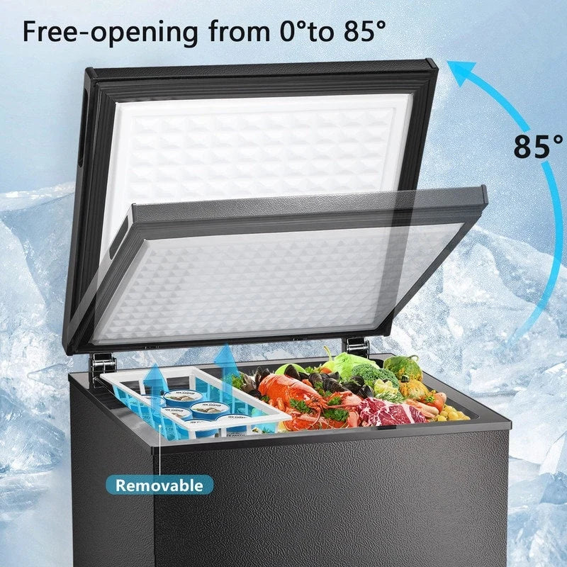 1.8 Cu.Ft Chest Freezer with Removable Basket, Bottom Drain, 7-Level Thermostat, Freestanding Design for Home and Apartment