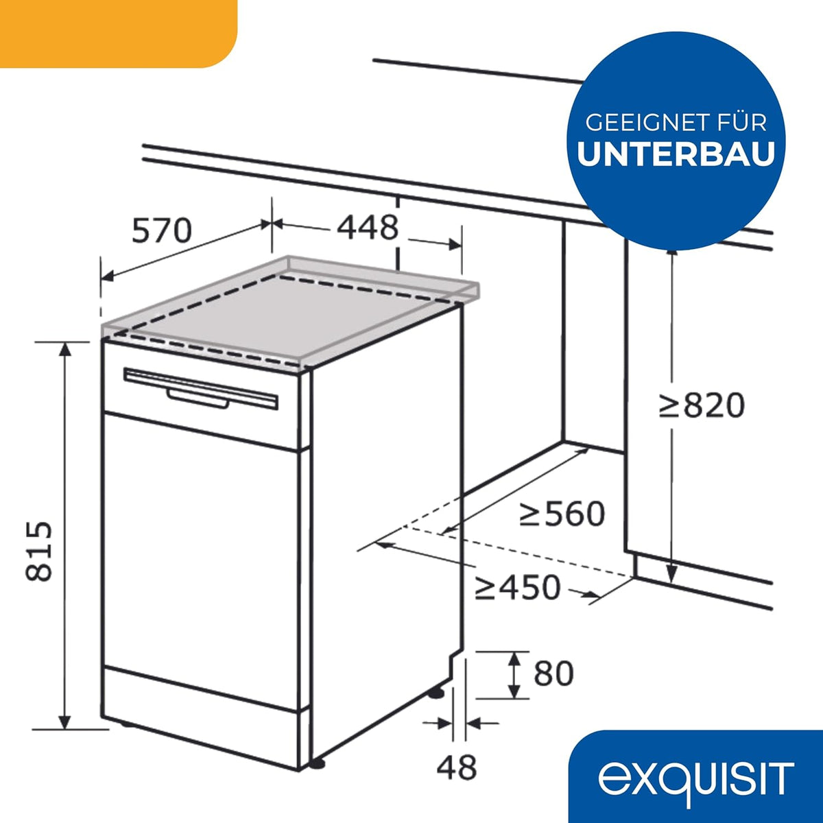 Exquisit Geschirrspüler, 9 Maßgedecke, Spülmaschine 45 cm, Power+, ECO-Modus, Geschirrspüler 45 cm, GSP59109-030E silber