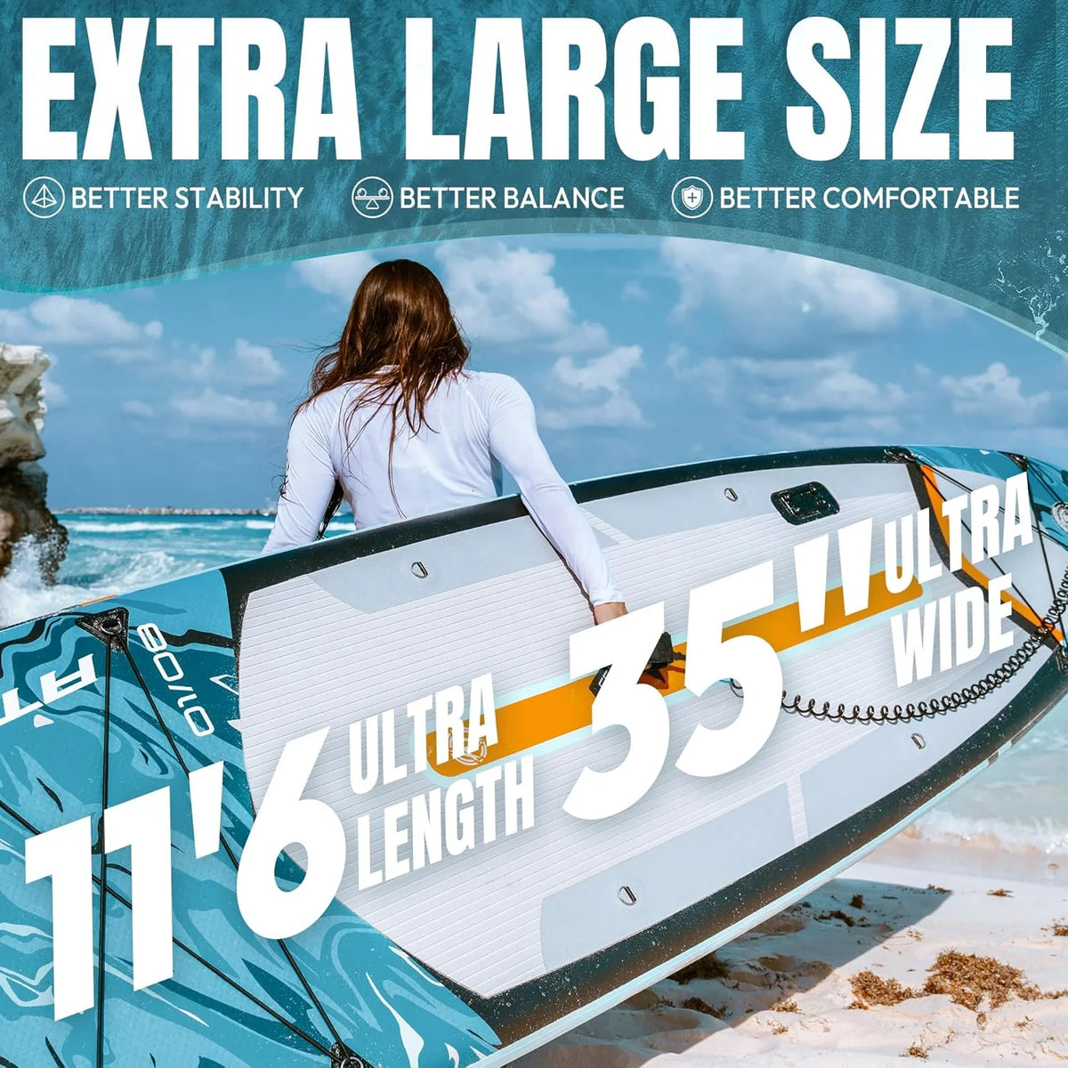 Planche à pagaie Gonflable Extra Large de 204,1 kg pour Adultes avec kit d'accessoires de qualité supérieure et Sac à Dos, Kayak Gonflable, antidérapant, pour Yoga, pêche, Surf