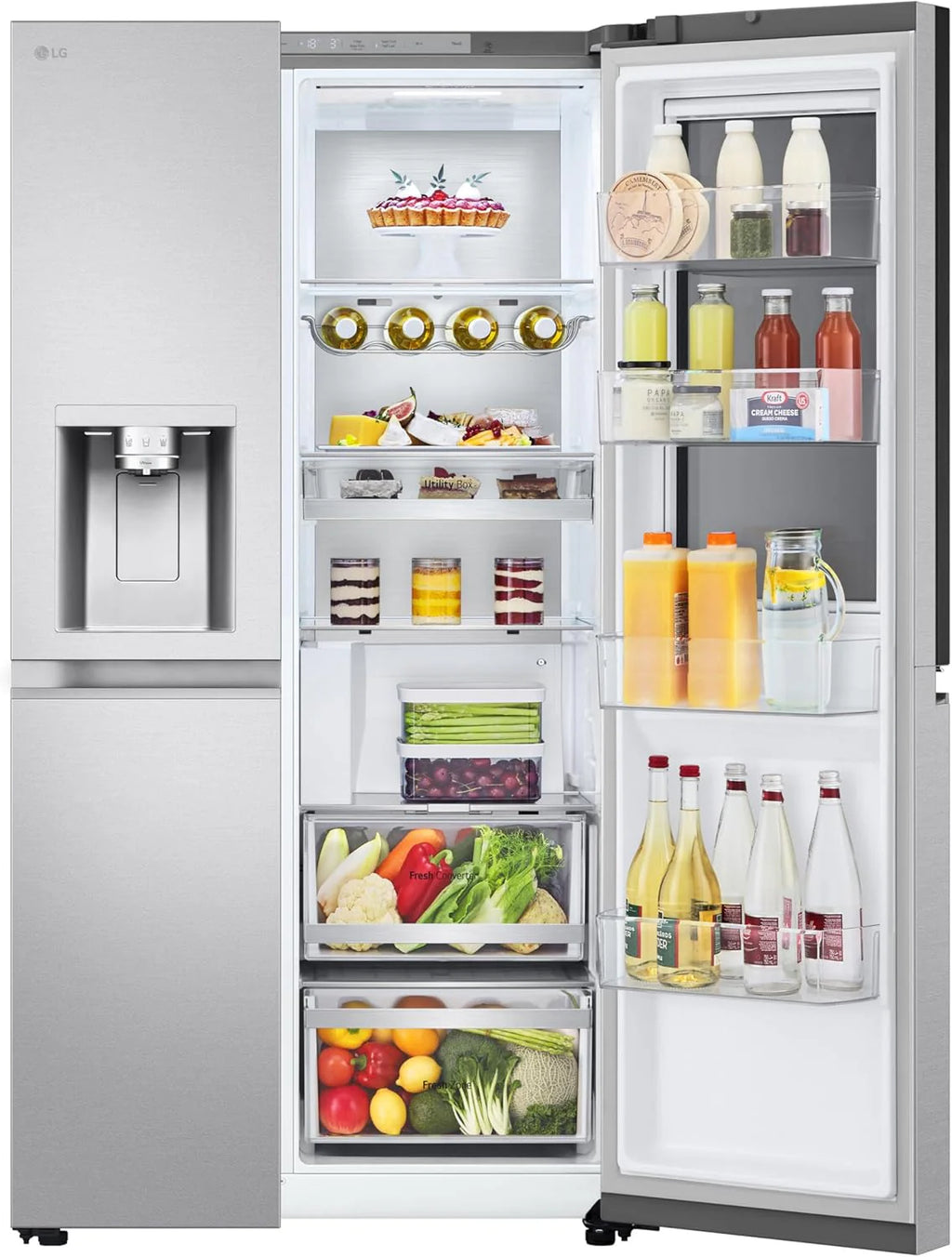 LG GSGV81PYLL Side by Side Kühlschrank, Klasse E, 635 L, Instaview, Kühlschrank mit Gefrierfach, Eis-, Crushed Ice- Wasserspender, Total NoFrost, Smart Inverter Kompressor, Wi-Fi