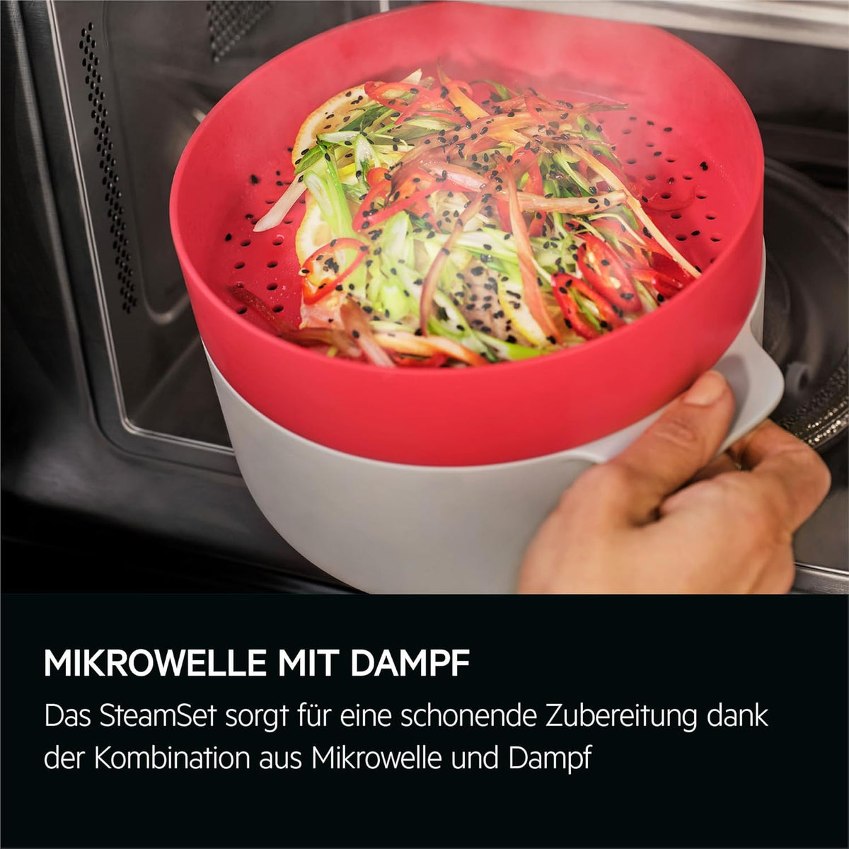 AEG Einbau-Mikrowelle Serie 6000 mit Steam Set - 60 cm - 17 L Garraum - Touch-Bedienung - Display mit Uhr - Auftau-Funktion - Drehteller Ø 272 mm - Schwarz - TB6SM171DB