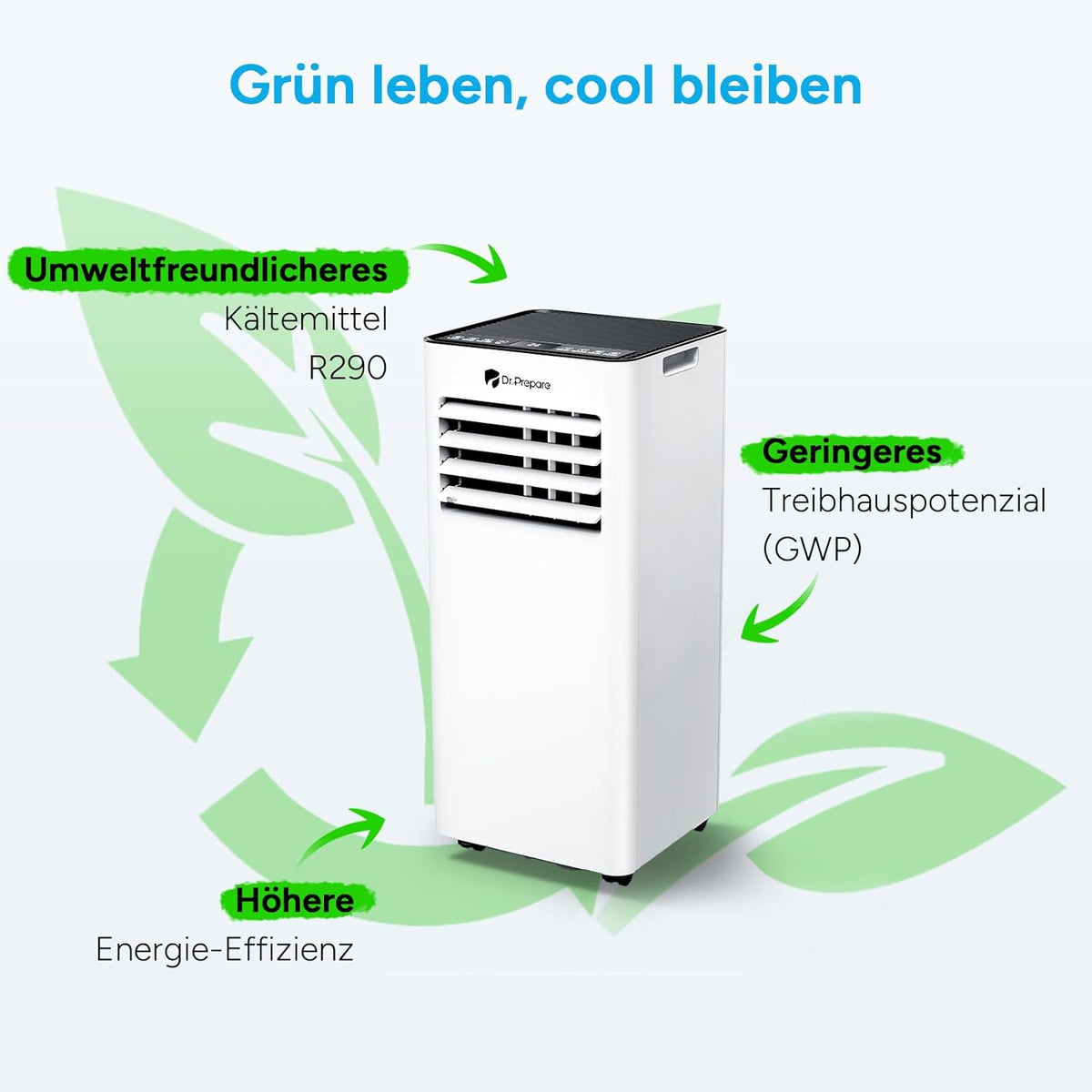 DR.PREPARE Mobiles Klimagerät 9000 BTU mit APP, 4 in 1 Mobile Klimaanlage mit Abluftschlauch, Kühlen&Ventilieren&Entfeuchten, Ventilator & Schlafmodus mit Fernbedienung, Kühlt bis zu 30m², 1-24H Timer
