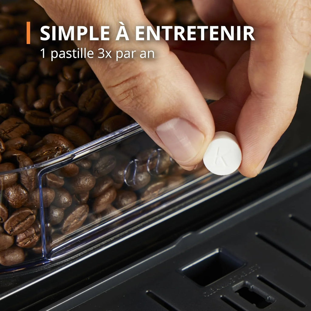 Krups Machine à café grain, 1,7 L, 2 tasses en simultané, Nettoyage automatique, Buse vapeur pour Cappuccino, Cafetière espresso, Essential noire YY8125FD, Noir