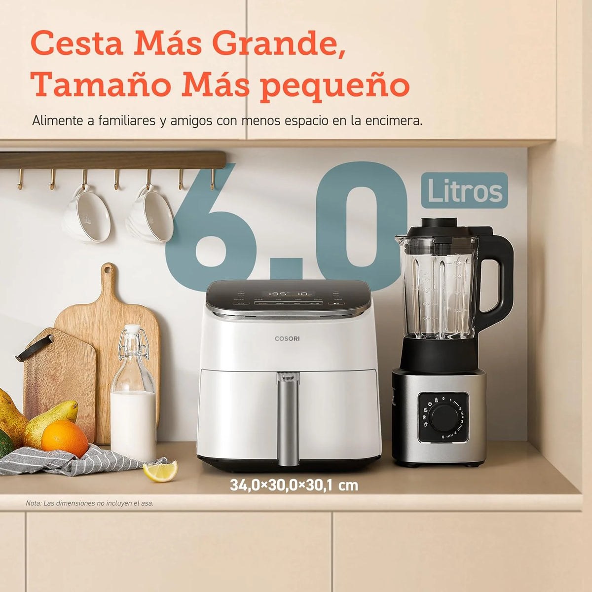 Cosori Turbo Blaze Freidora de Aire 6L, Interior Metálico Real, Motor DC Exclusivo, 46% Más Rápida, Temperatura 30°C a 230°C, Ideal para Asar Carnes, Programas Completo de Cocina, Silenciosa 27dB