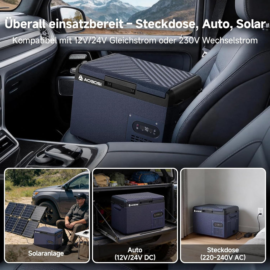 AAOBOSI Kompressor Kühlbox 15L, Tragbare Elektrische Kühlbox 12V/230V, IPX4 Wasserdicht, -20°C bis 20°C - Ideal für Auto, LKW, Boot, Camping, Reisen, Fischen, Garten & Outdoor-Aktivitäten