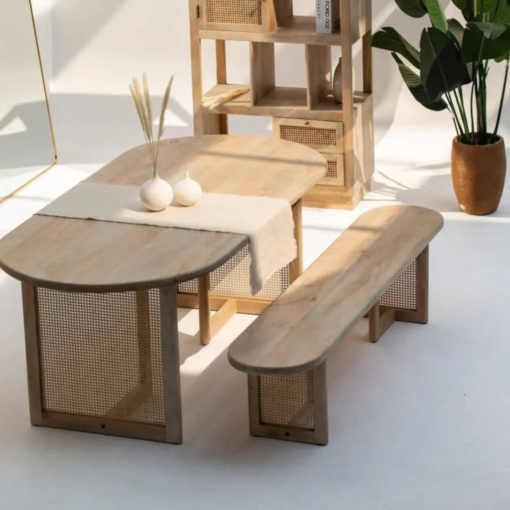 Ariana Rattan Legs Mango Wood Bench