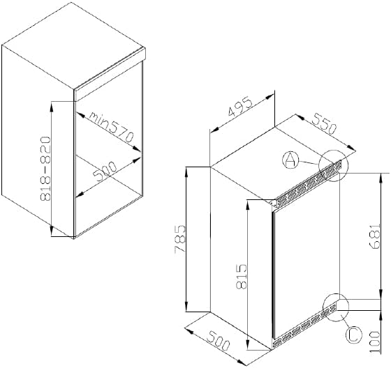 Amica Unterbau Kühlschrank dekorfähig für 815 cm Nische elektronische Steuerung Inverter Kompressor LED Beleuchtung Tür-Offen-Alarm, 82 liters