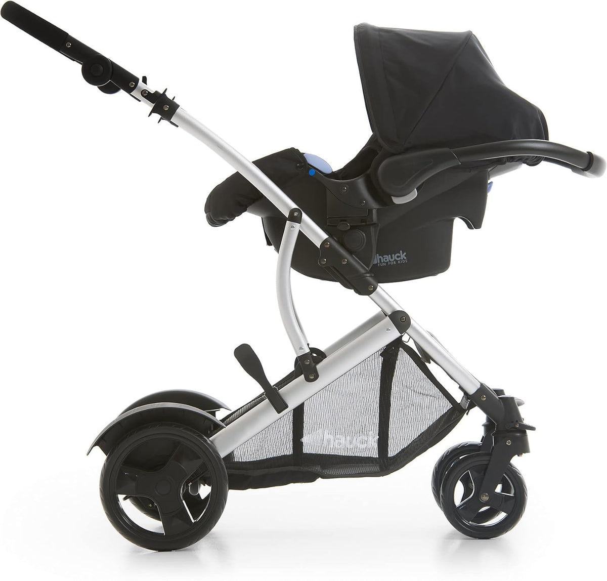 hauck Duett 2 Geschwisterwagen inkl. Regenschutz für Kinder bis je 15 kg, Hauptsitz umbaubar zur Babywanne ab Geburt mit Liegeposition, Zweitsitz Abnehmbar, Höhenverstellbar (Black Forest)