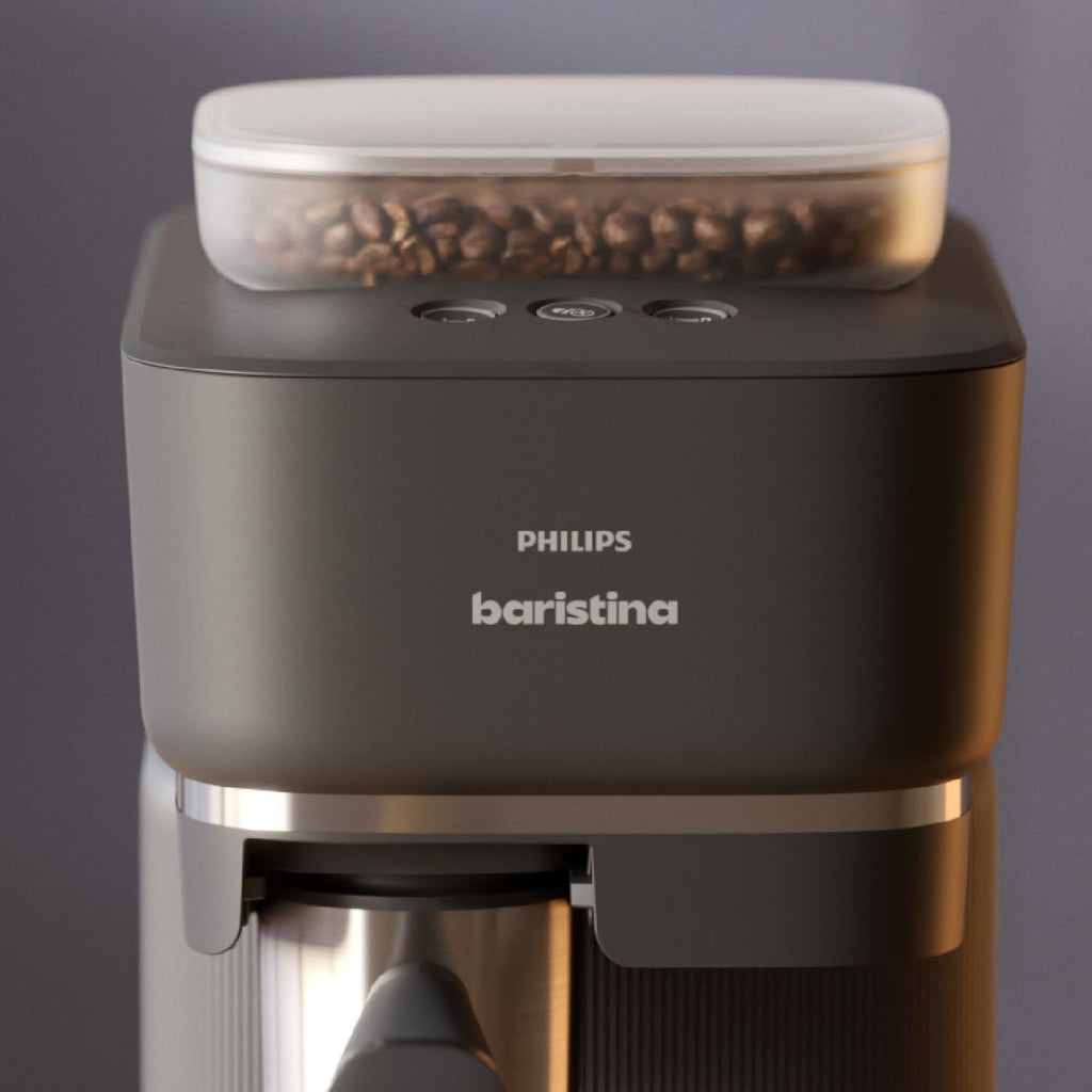 Philips Baristina Espressomaschine - Real Espresso- made simple. Kompakte Kaffeemaschine- Naturweiß mit weißem Siebträger- 16-bar-Pumpendruck- automatisches Mahlwerk- Cafe Crema (BAR300/00)