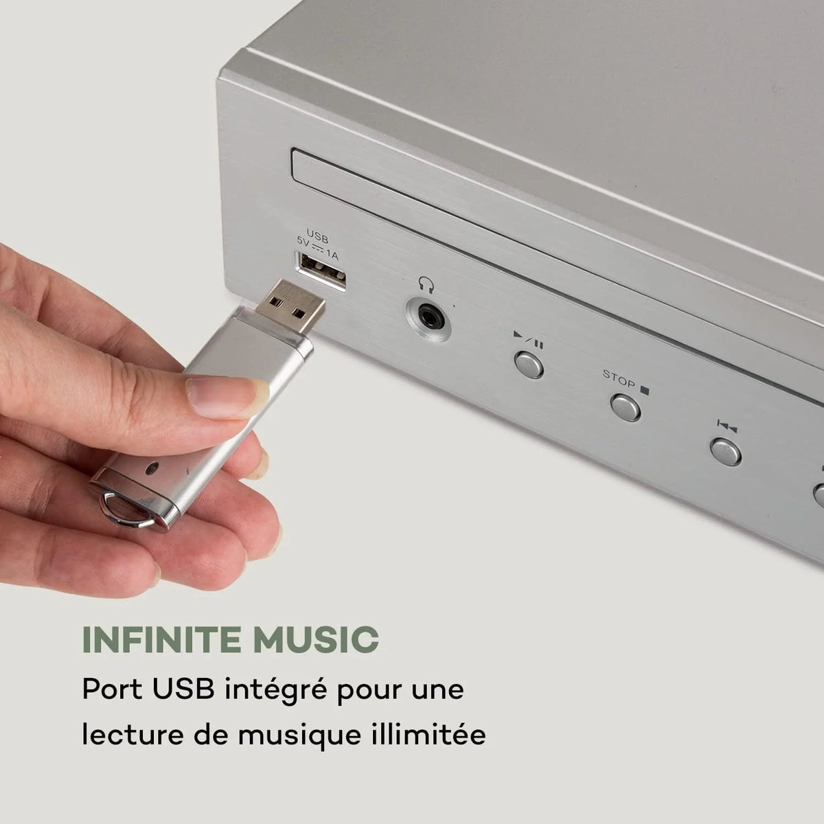 AUNA iTuner CD Récepteur HiFi - Tuner Internet Radio, Tuner HiFi, Radio FM, Dab+, Lecteur CD, Connexions Multiples, WiFi, Spotify Connect, UNDOK, USB - no Bluetooth, Argent