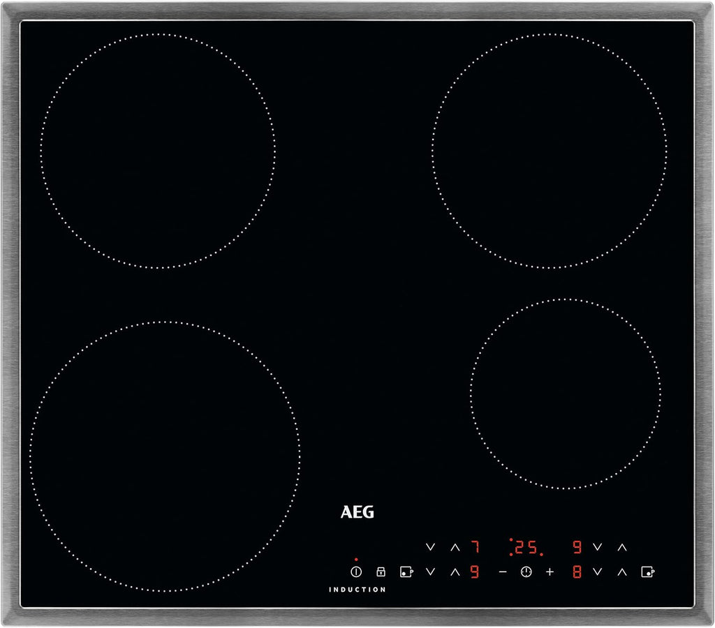 AEG Induktionskochfeld autark 60cm / 4 Zonen mit 2x Power-Funktion für schnelles Kochen / 9 Stufen / Edelstahlrahmen / Timer / Touch-Bedienung / Kindersicherung / Restwärmeanzeige / IKB6430AMB