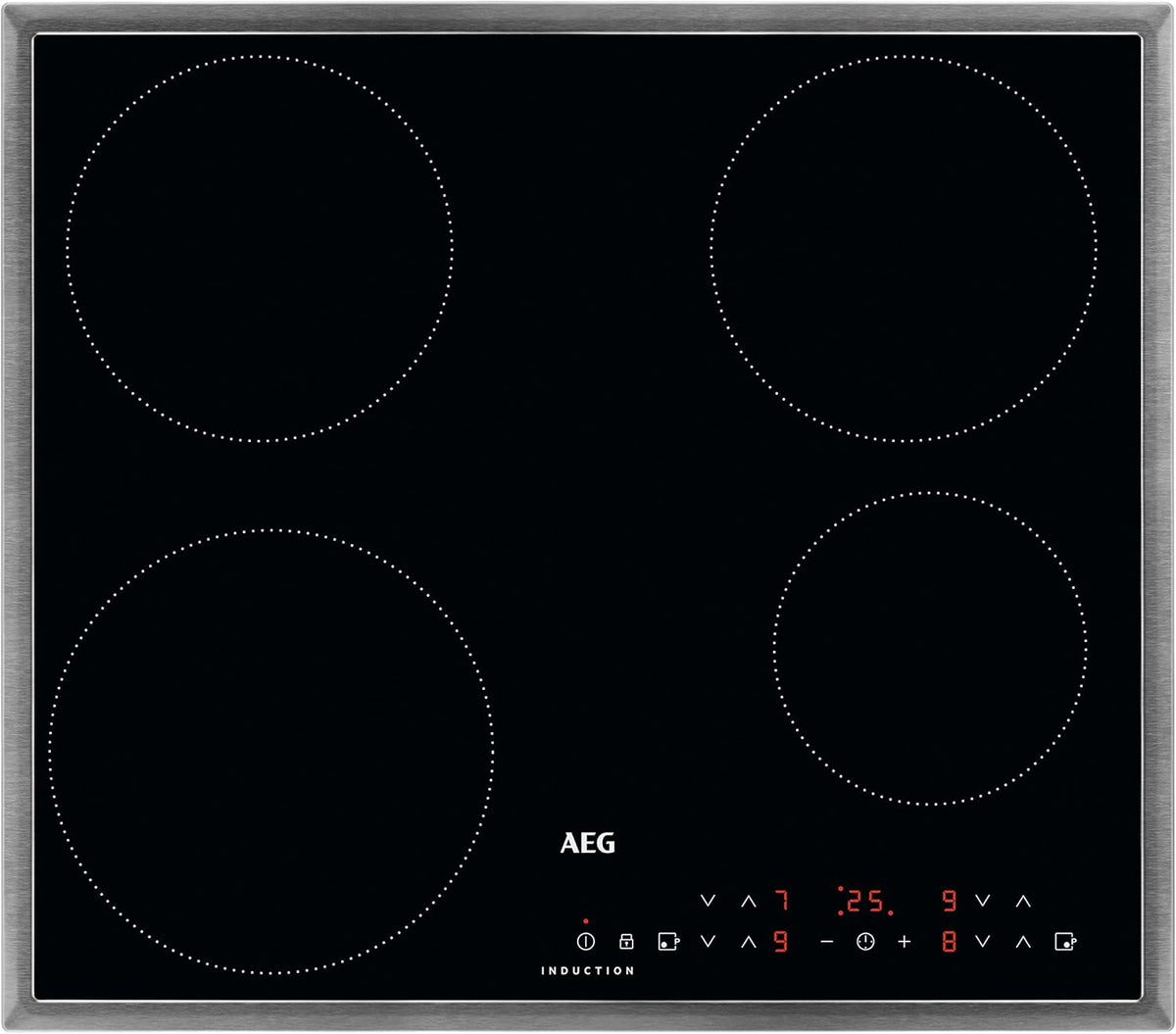 AEG Induktionskochfeld autark 60cm / 4 Zonen mit 2x Power-Funktion für schnelles Kochen / 9 Stufen / Edelstahlrahmen / Timer / Touch-Bedienung / Kindersicherung / Restwärmeanzeige / IKB6430AMB