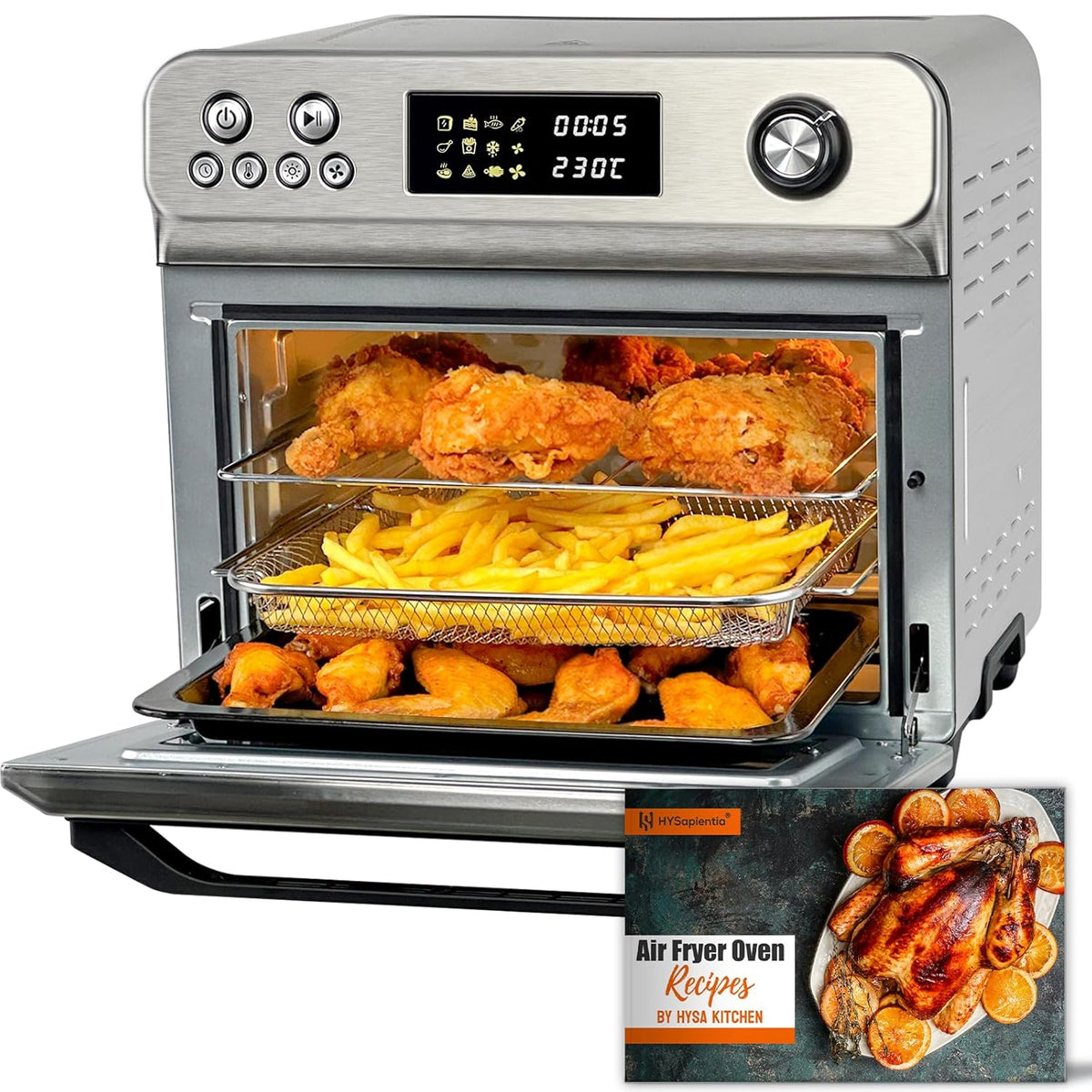 HYSapientia® 24L Heißluftfritteuse xxl，minibackofen mit umluft 1800W,mini backofen camping grill umluft mit kochplatten,heißluftofen 10 Programme,pizzaofen,Airfryer xxl