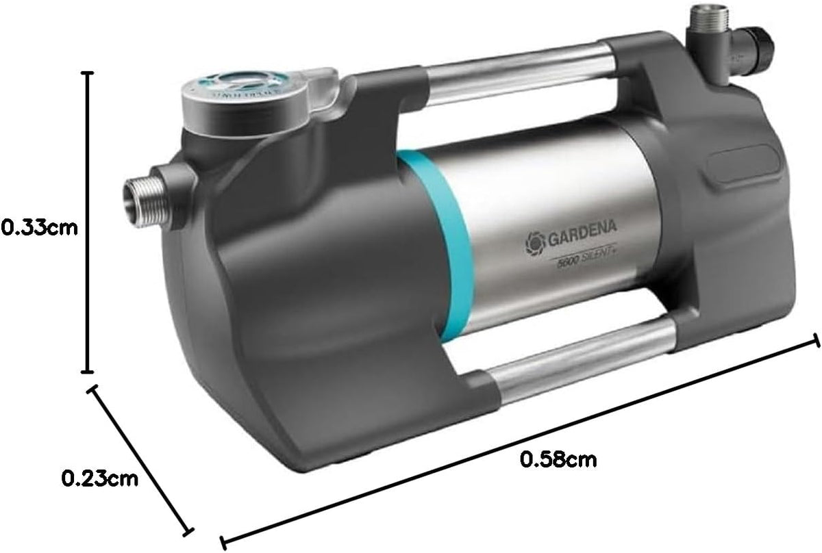 Gardena Gartenpumpe 5600 Silent+: Sehr leise, innovative Bewässerungspumpe, Fördermenge 5600 l/h, 900 W Motor, 4,7 bar, wasserfest, stromsparend (9057-20)