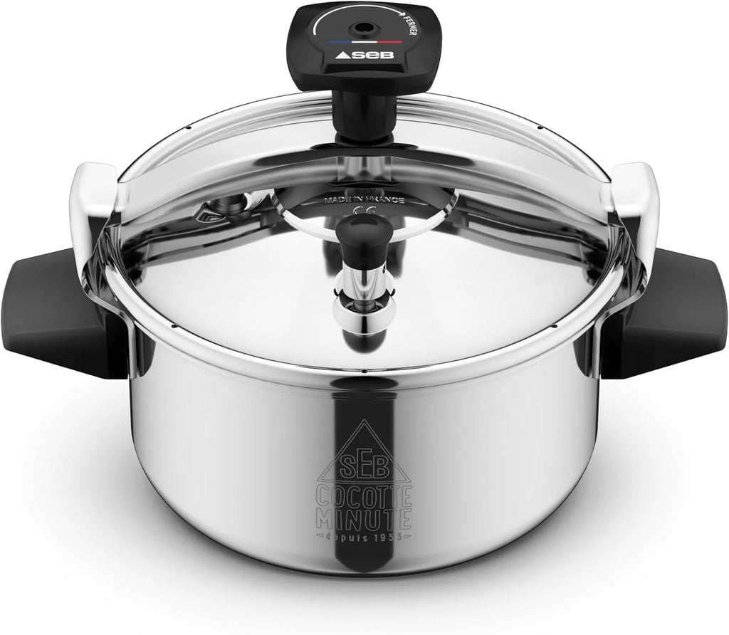 SEB Authentique Eco, Cocotte-minute 4,5L, 1 à 4 personnes, Induction, Cuisson plus rapide, Fabrication française, Garantie 10ans, Système de sécurité, Livre de recettes, P0530600