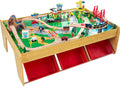 KidKraft Waterfall Mountain Wooden Train and Table Set with Storage Boxes, Railway Circuit with Cars, Helicopter and Plane Toy Children 3+ Years (17850)