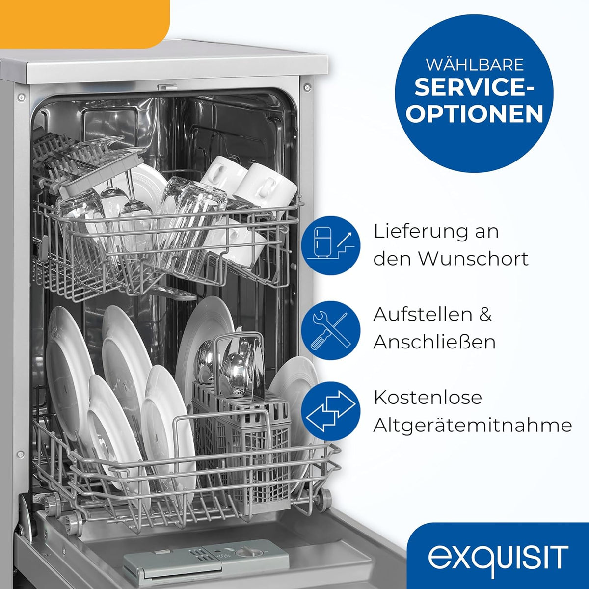 Exquisit Geschirrspüler, 9 Maßgedecke, Spülmaschine 45 cm, Power+, ECO-Modus, Geschirrspüler 45 cm, GSP59109-030E silber