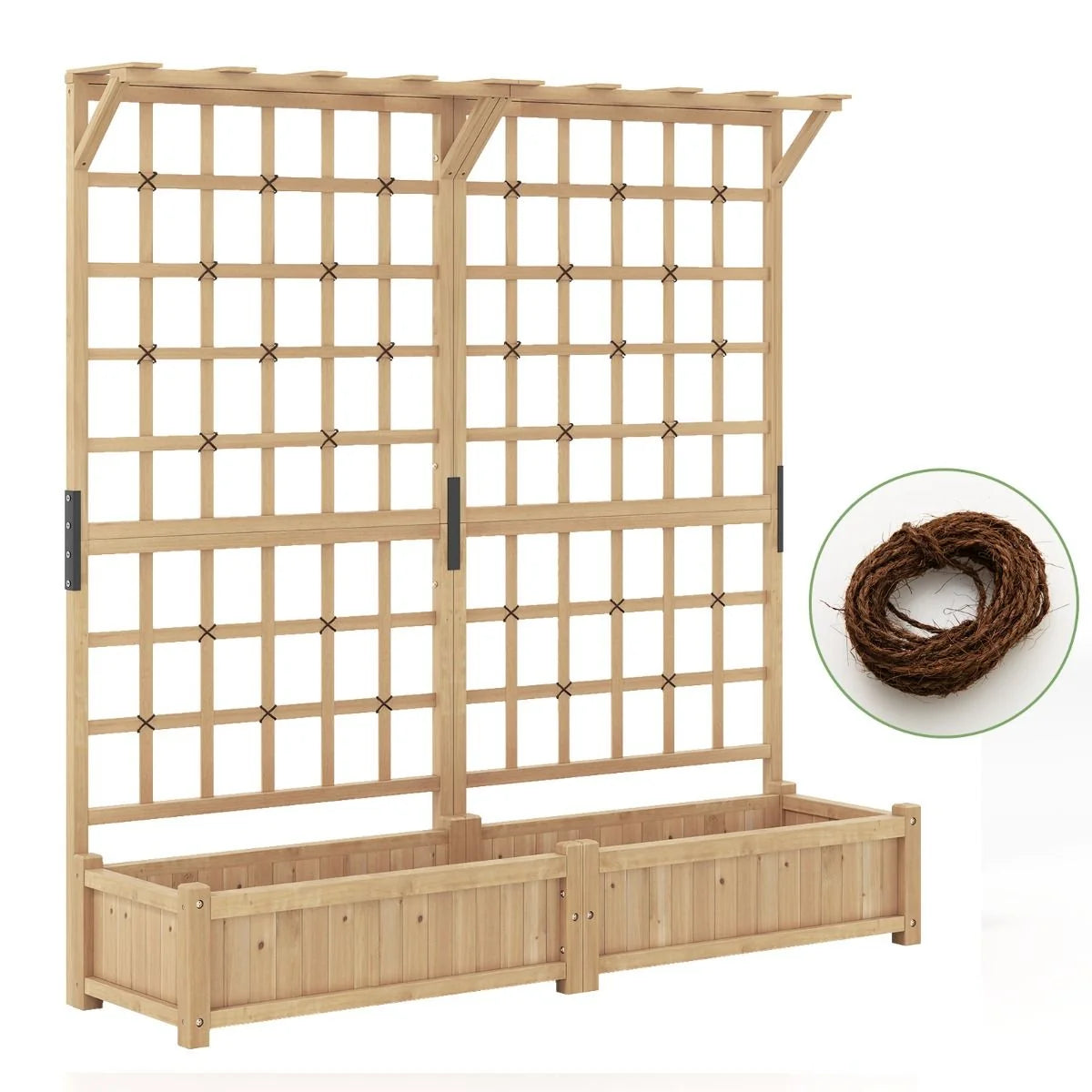 Jardinière avec 2 Treillis 2 Bacs Toit Suspendu en Bois Lit de Jardin Surélevé avec 4 Trous de Drainage 180 x 48 x 183 cm Orange
