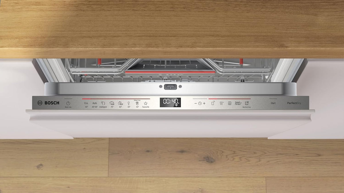 Bosch SMV4ETX08E, Serie 4, Smarter Geschirrspüler Vollintegriert 60 cm, Besteckkorb, Spülmaschine mit Programmassistent, besonders Leise, Rackmatic, Automatische Türöffnung, InfoLight, AquaStop