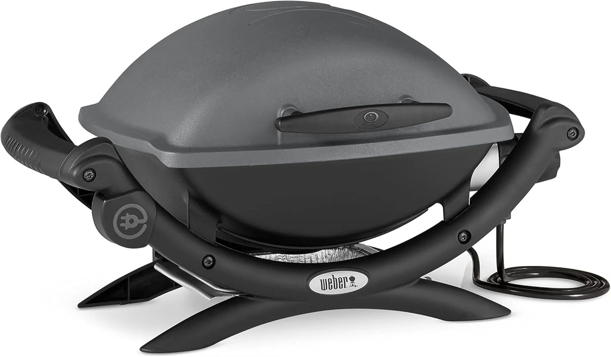 Weber Q1400 Barbecue électrique, surface de cuisson 43 x 32 cm, nomade, grille en fonte émaillée divisée en 2 parties, couvercle et cuve en fonte d'aluminium - Gris foncé (52020053)