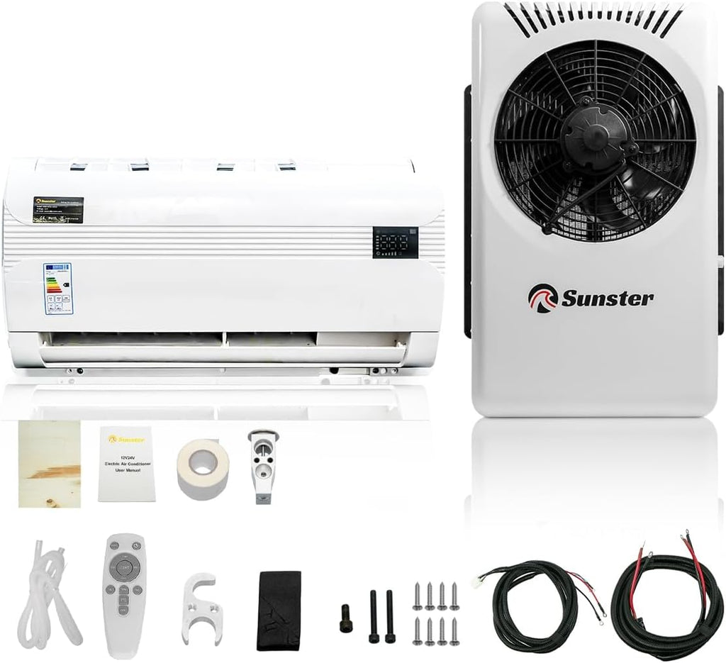Sunster Split Klimaanlage Wohnwagen, Electric AC Unit 12 Volt Fit für Wohnmobile Bus Anhänger Traktoren Camper Van Parken Klimaanlage Schnelle Kühlung Low Noise