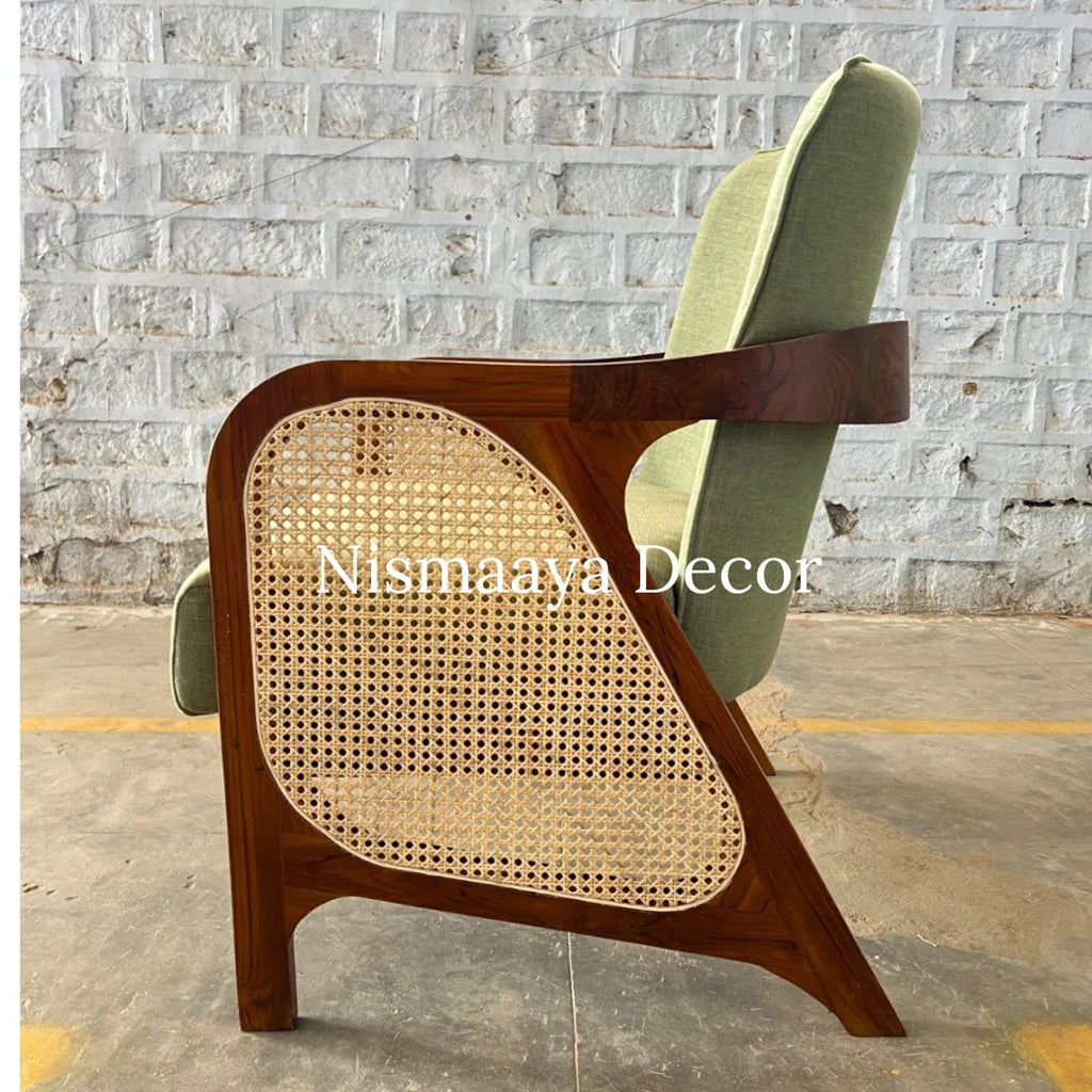 Marvin Solid Teak Wood & Rattan 1 Seater Sofa