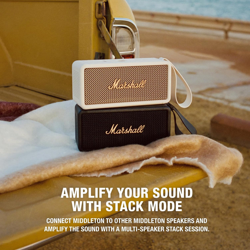Marshall Middleton kabelloser tragbarer Bluetooth-Lautsprecher, über 20 Stunden tragbare Spielzeit, wasserfest IP67 – Crème