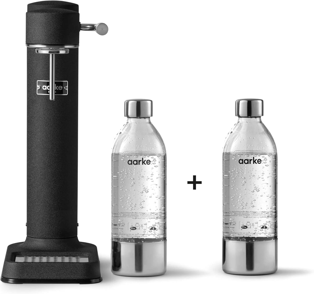 Aarke Carbonator 3, Máquina Gasificadora de Agua en Acero Inoxidable, incluye Dos Botellas (800ml), Acabado en Negro