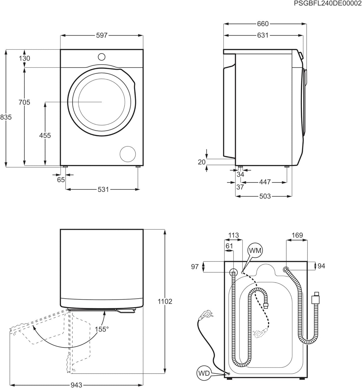 AEG L7WBA60680 Waschtrockner / DualSense - schonende Pflege / 8 kg Waschen / 5 kg Trocknen / D / energiesparend / Mengenautomatik / Nachlegefunktion / ProSteam - Auffrischfunktion / 1600 U/min Weiß
