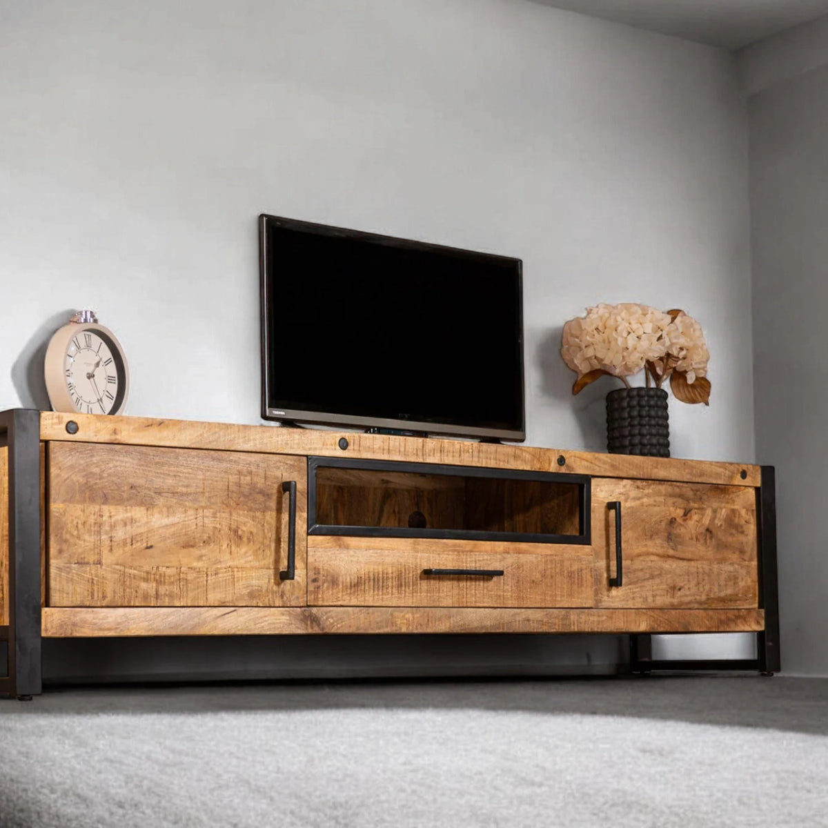 Iron Industrial Style Large Mango Wood Sideboard TV Unit