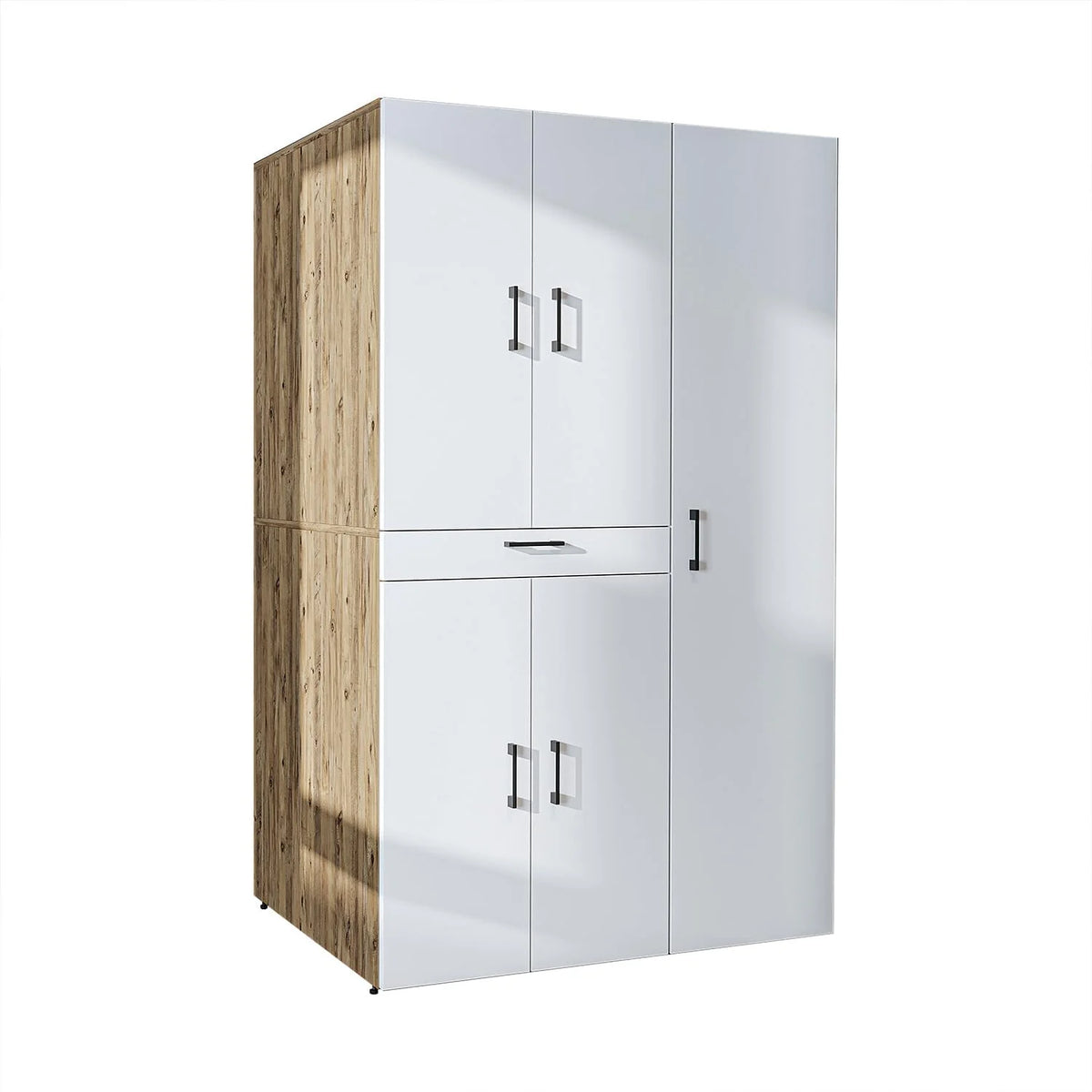 ROOMART Dora - Armoire de machine à laver - Pour sèche-linge et machine à laver - En 4 couleurs - Avec portes et panneau coulissant - Blanc - Chêne blanc - Chêne anthracite - Chêne blanc (chêne blanc)