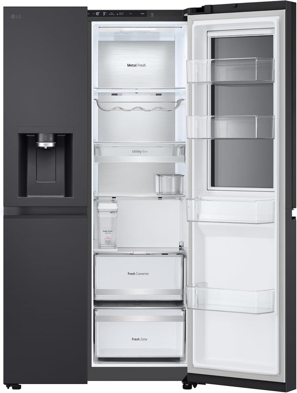 LG GSGV81PYLL Side by Side Kühlschrank, Klasse E, 635 L, Instaview, Kühlschrank mit Gefrierfach, Eis-, Crushed Ice- Wasserspender, Total NoFrost, Smart Inverter Kompressor, Wi-Fi