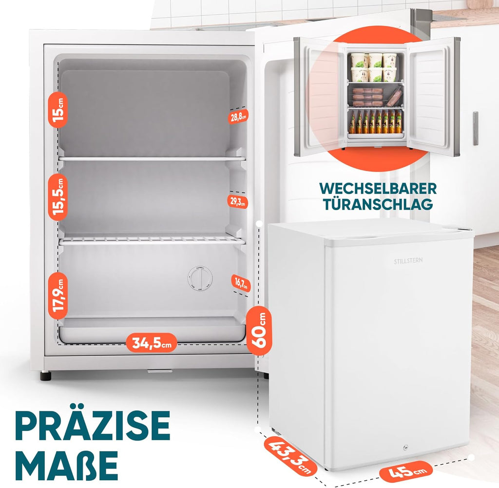 Stillstern Mini Gefrierschrank (42L) -18°C, Eiswürfelschale, Schloss, Türanschlag wechselbar, 4-Sterne Tiefkühlschrank für Camping/Büro Gefriertruhe Klein Gefrierschrank Klein Tiefkühltruhe