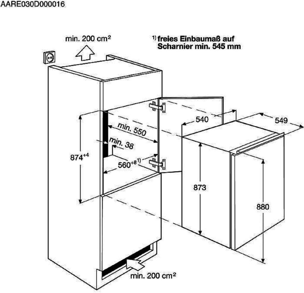 AEG TSK5O881ES Built-In Fridge / 880 mm / 142 L/Tow Door/E