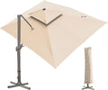 LKINBO Sonnenschirm 300 x 400 cm Rechteckig mit Ständer und Kurbel, Groß Ampelschirm Terrassenschirm 360°Drehbar Parasol Windfest Gartenschirm Wasserdicht Marktschirm für Garten Deck Outdoor, Khaki