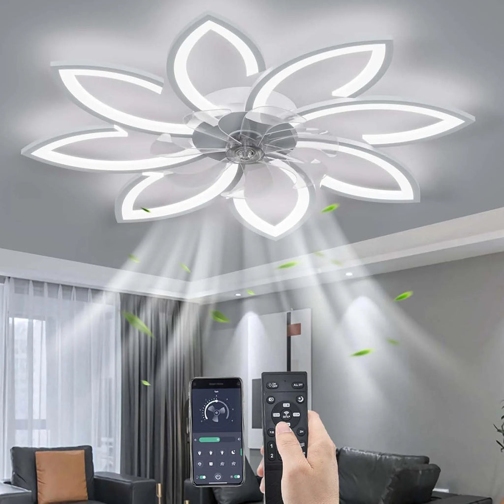 YUNZI Sourdine Ventilateur de Plafond avec lumière avec télécommande, LED Dimmable Lampe de Plafond Moderne Ventilateur de Plafond pour Salon Chambre à Coucher, Réglable 6 Vitesses, Blanc 90CM