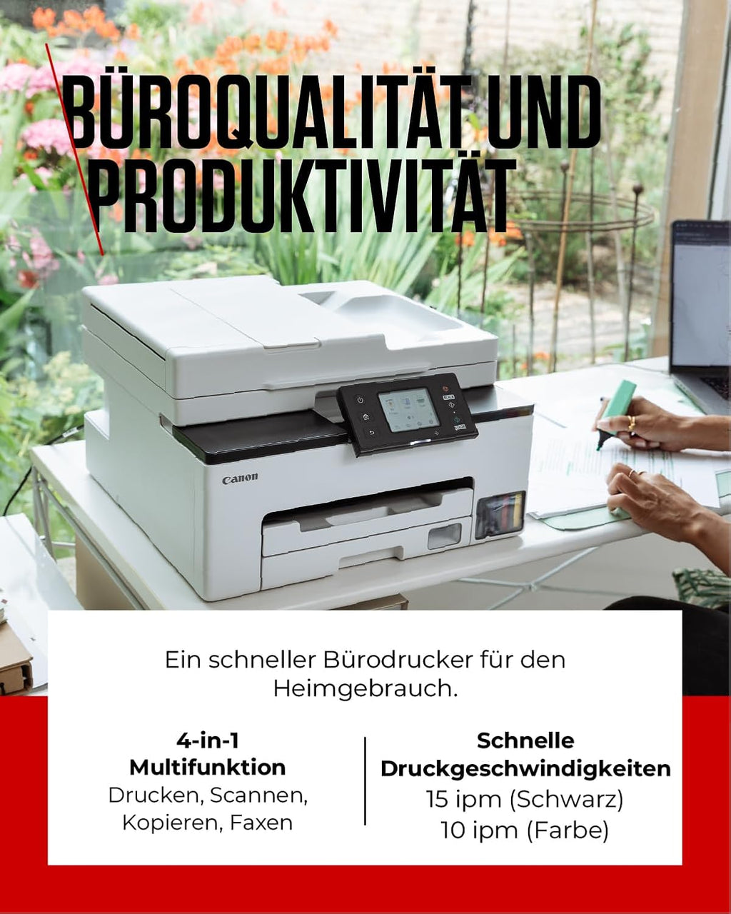 Canon MAXIFY GX2050 Tintenstrahldrucker 4-in-1 Multifunktionsgerät DIN A4 (Drucker, Scanner, Kopierer, Fax, ADF, 600x1200 DPI, WLAN, USB, Duplexdruck, 250 Blatt Kassette) Enthält 6 x Tintenflaschen