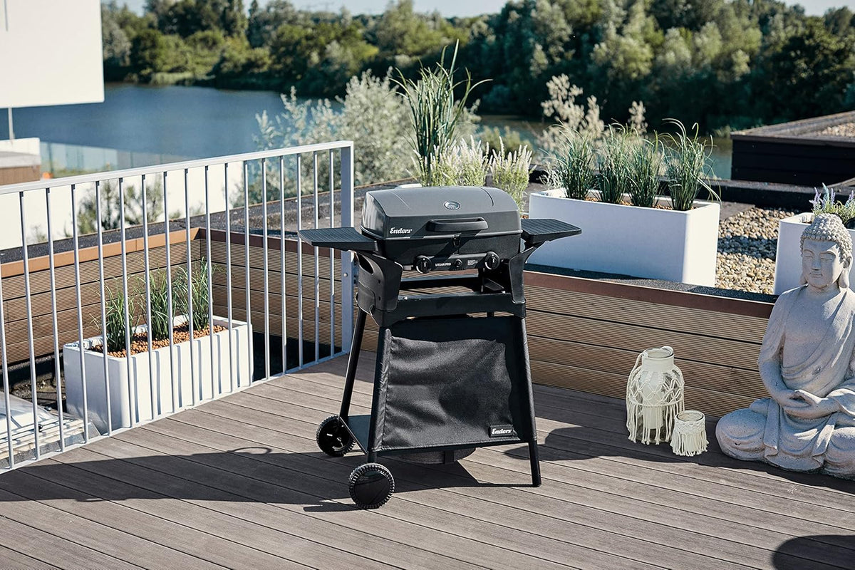 EndersGasgrill Urban II Pro, Tischgrill, Grillen-, Kochen- und Backen Funktion, 2 Brenner Edelstahl, mit Grill-Thermometer, Balkon-, Camping-Grill, Aluguss-Gehäuse, Gusseisen-Rost, #2062