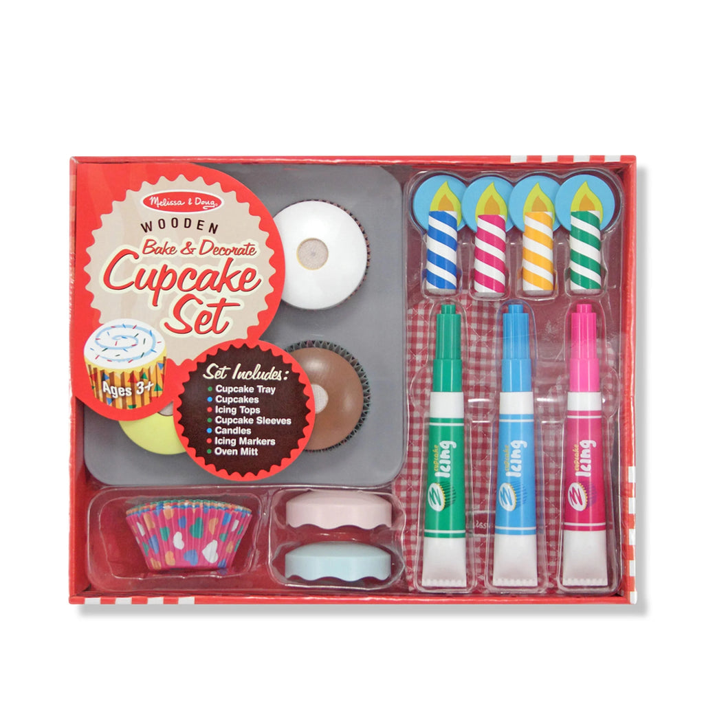 Melissa & Doug Juego de Juguete para Hornear y Decorar Cupcakes de Madera – Certificado FSC