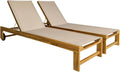 sweeek - Lot de 2 Bains de Soleil en Bois d'acacia et textilène Beige. Multi Positions avec roulettes