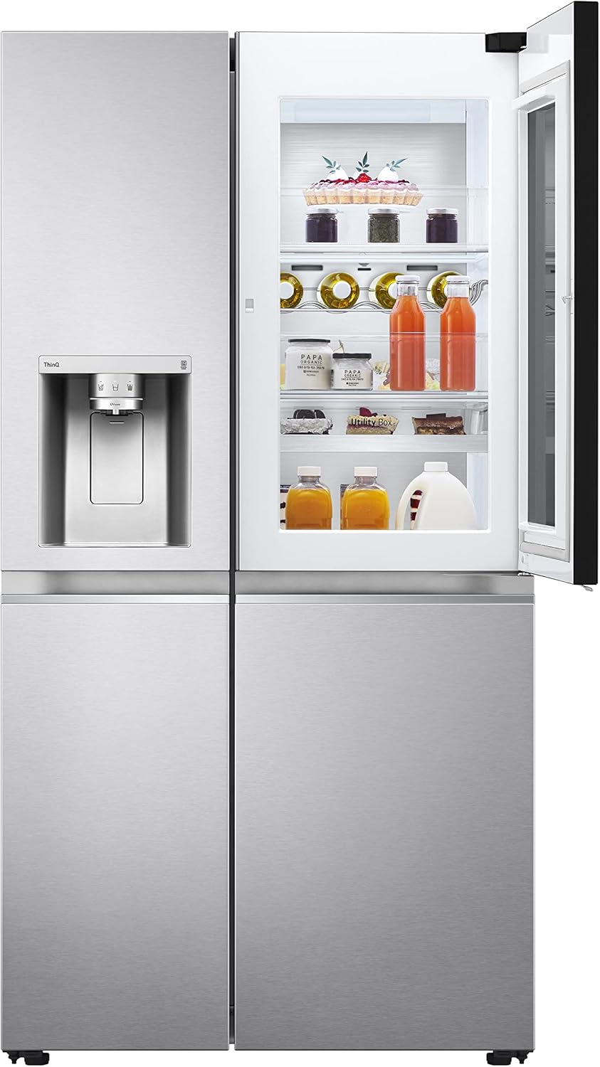 LG GSGV81PYLL Side by Side Kühlschrank, Klasse E, 635 L, Instaview, Kühlschrank mit Gefrierfach, Eis-, Crushed Ice- Wasserspender, Total NoFrost, Smart Inverter Kompressor, Wi-Fi