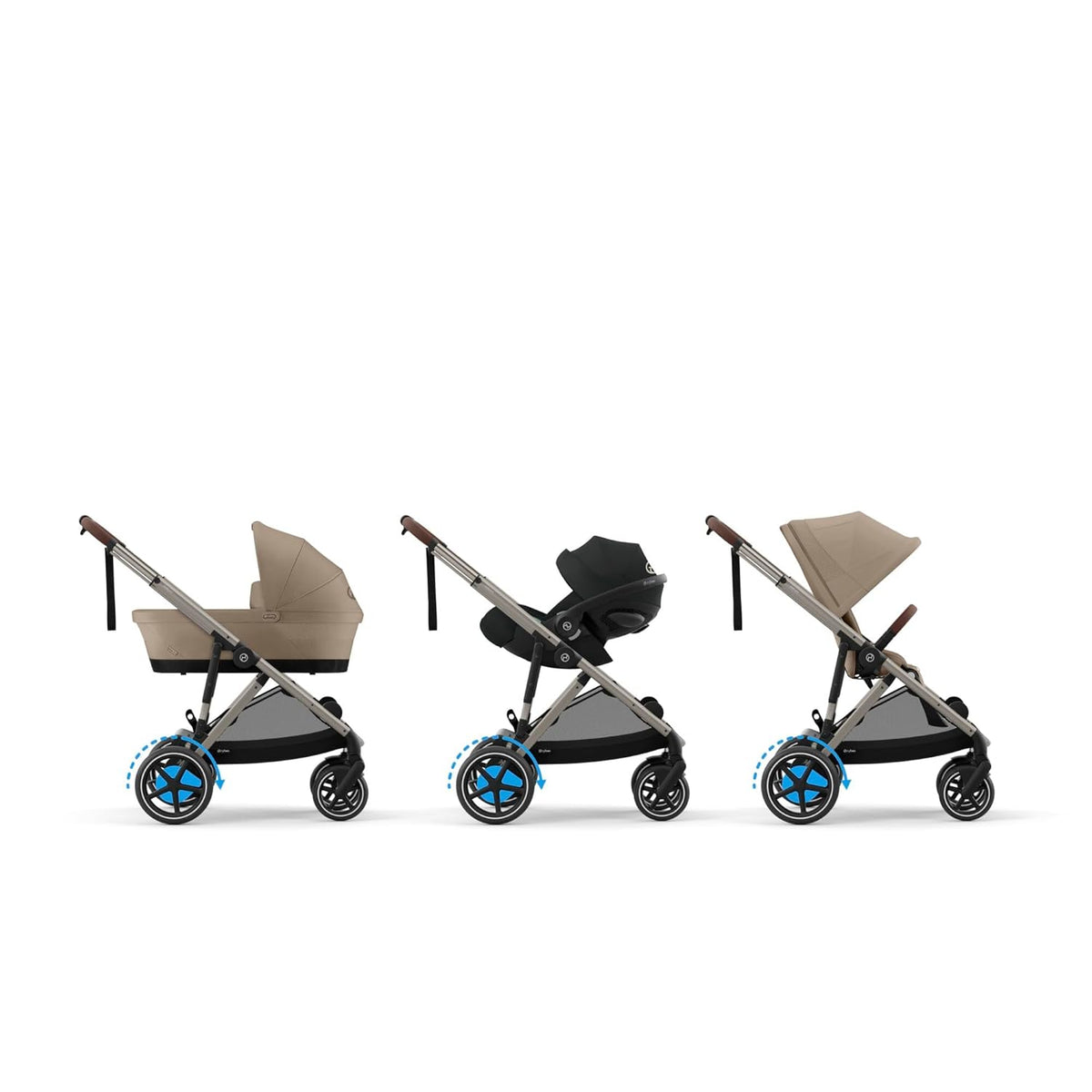 CYBEX Gold Kinderwagen e-GAZELLE S, Ab Geburt bis ca. 4 Jahre, Max. 22 kg (Single-Modus) / 2x 22 kg (Duo-Modus), All-in-1-System mit E-Antrieb und 20+ Konfigurationen, Moon Black