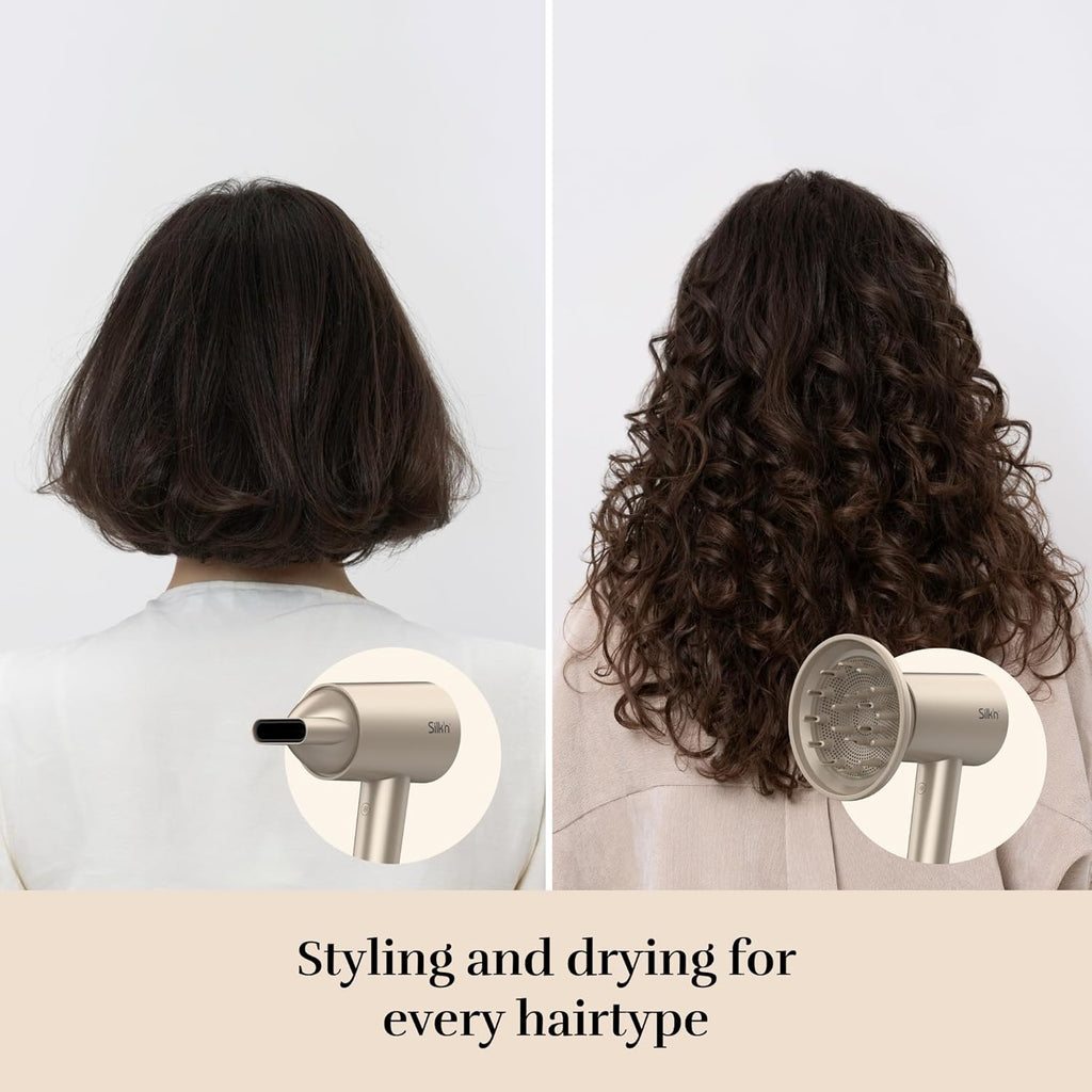 Silk'n Haartrockner I SilkyAir Pro HDB003 I Premium Föhn mit bürstenlosem Motor und Wasser-Ionen-Technologie I 3 Aufsätzen, hitzebeständiger Matte und Reiseetui, 1600 W, Champagner
