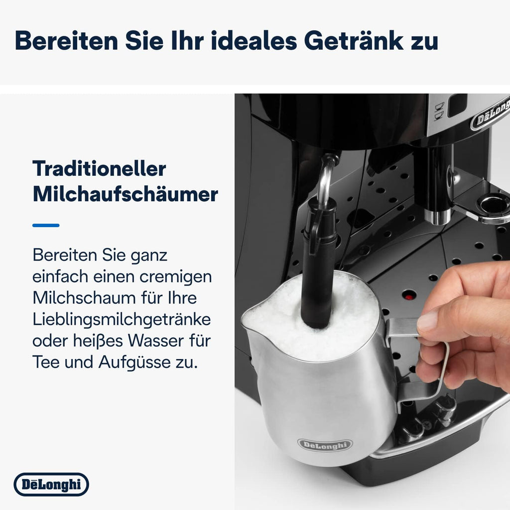 De'Longhi Magnifica S ECAM 22.110.B Kaffeevollautomat mit Milchaufschäumdüse für Cappuccino, mit Espresso Direktwahltasten und Drehregler, 2-Tassen-Funktion, 1,8 Liter Wassertank, Schwarz/Silber