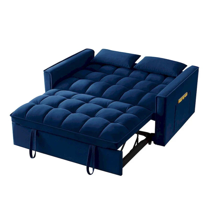 4 in1 Loveseat Sofa Bed with Armrests & Storage Pockets, Multi-Function Tufted Pull-out Sofa Bed with Adjustable Backrest
